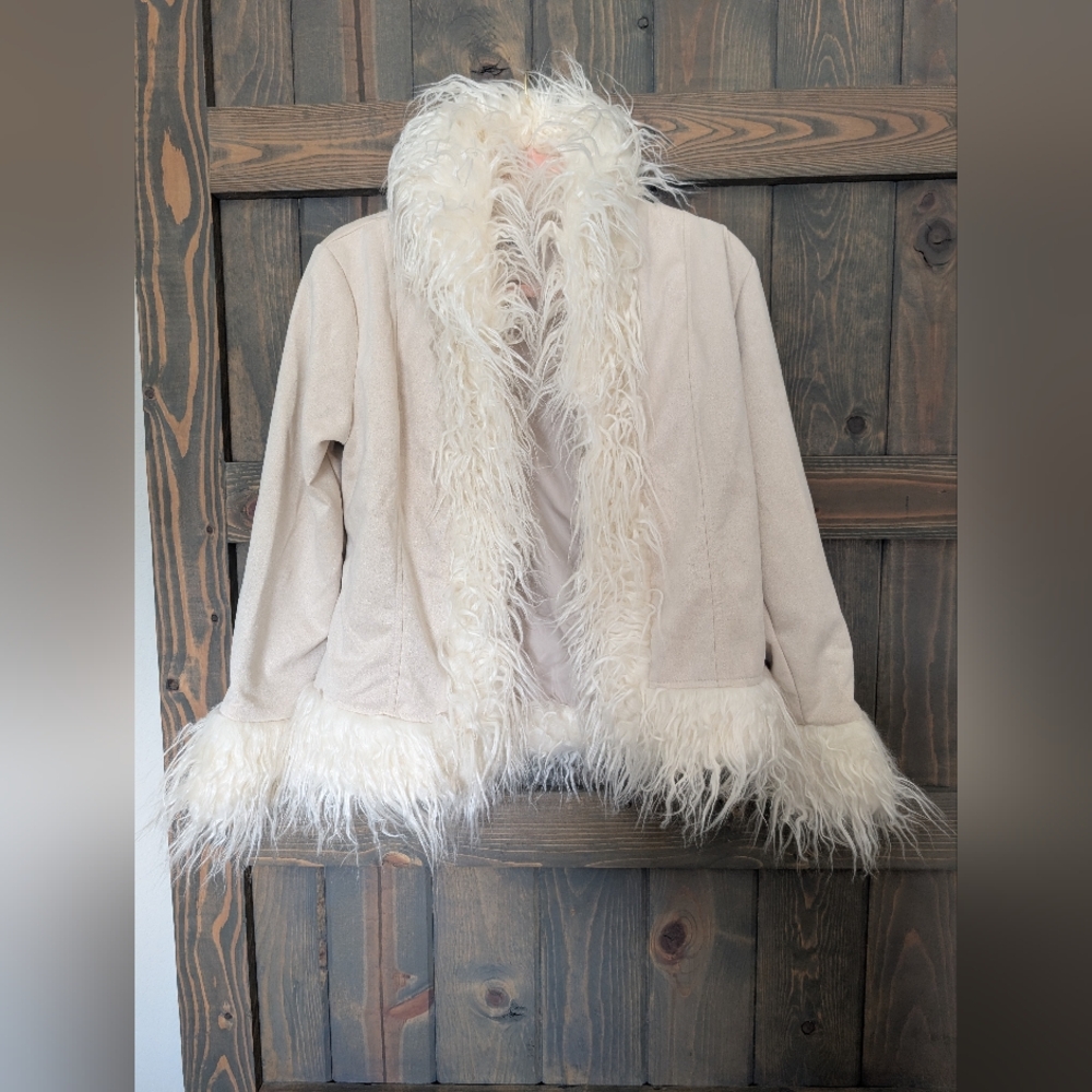 Cotton Emporium Cream Teddy Jacket with Faux Fur Trim